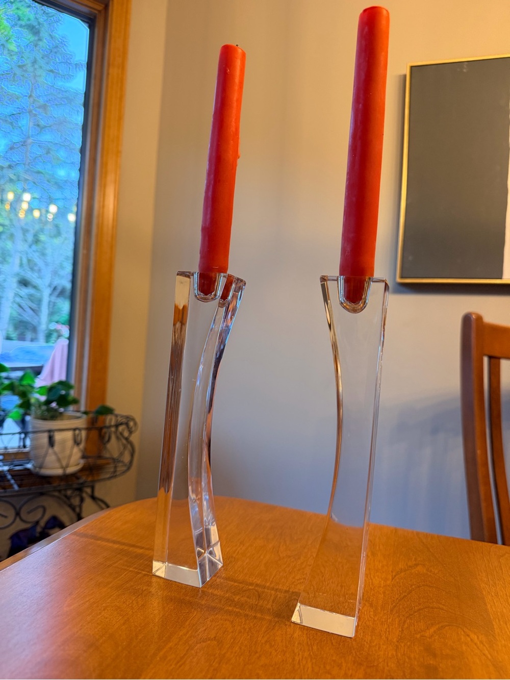 Nambe Modern Clear Crystal Kissing Candlesticks